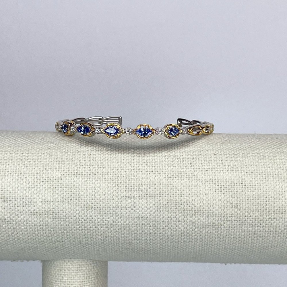 Gems by Michael Tanzanite & White Zircon .925 Silver/18K Gold Cuff Bracelet